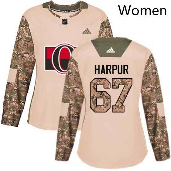 Womens Adidas Ottawa Senators 67 Ben Harpur Authentic Camo Veterans Day Practice NHL Jersey